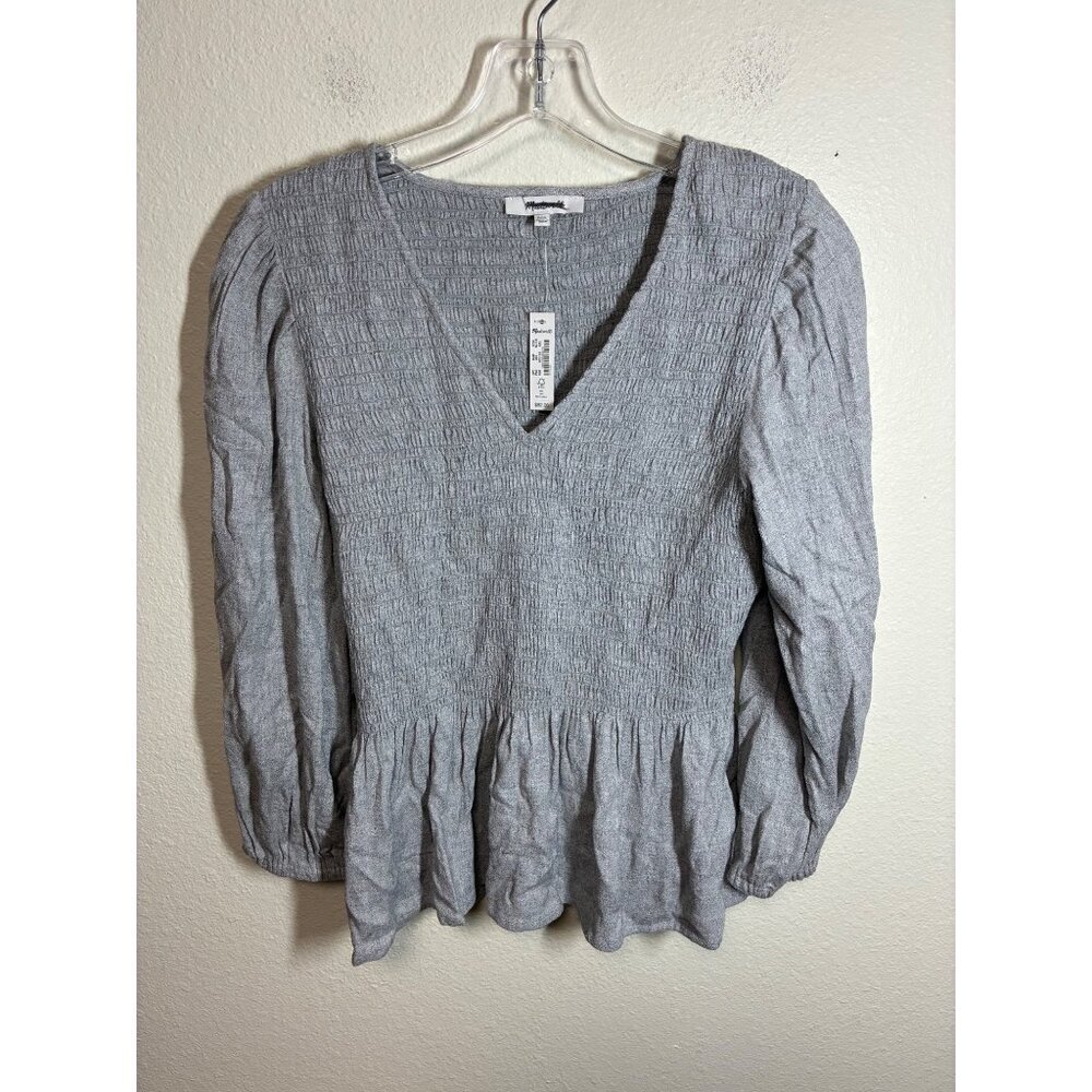 NWT Madewell Blouse Business Casual Boho Long Sleeve Gray Size XXS MSRP $82 -BC9